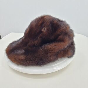 LF Vintage Brown Mink Fur Hat Made in Canada Newsboy Pillbox Winter Genuine Fur